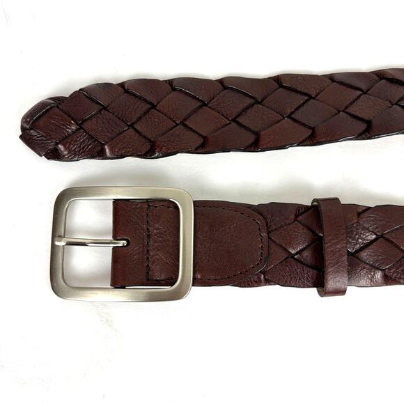 Talbots Vintage Brown Leather Woven Belt Large Brass Buckle main image 9